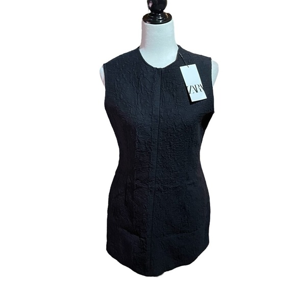 Zara textured black Mini Dress-Size 10-Fits more Size 8-NWT-Shift Dress - Picture 1 of 10